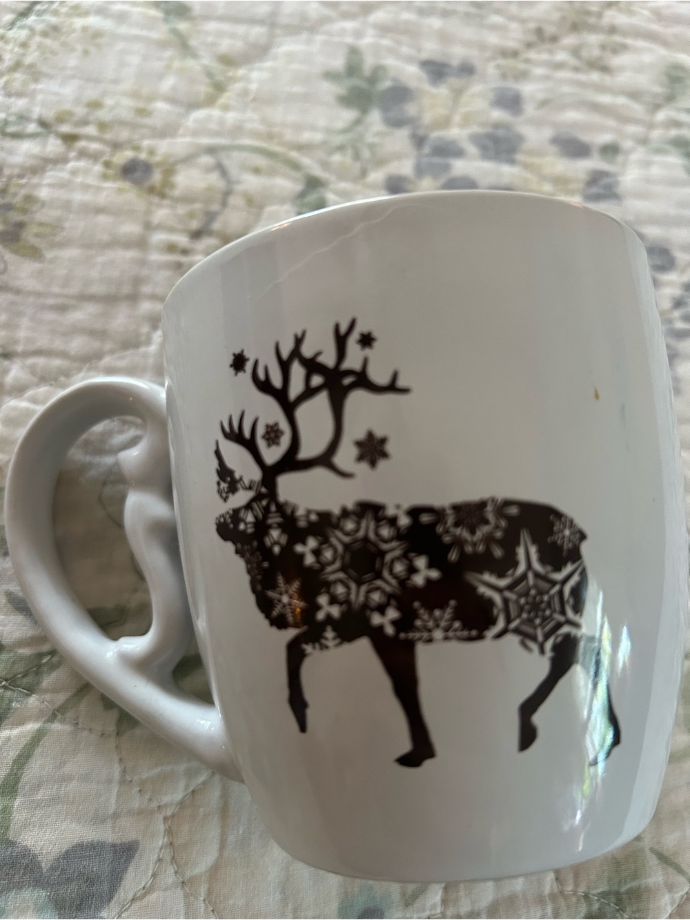 White Ceramic Mug with Brown Reindeer Design